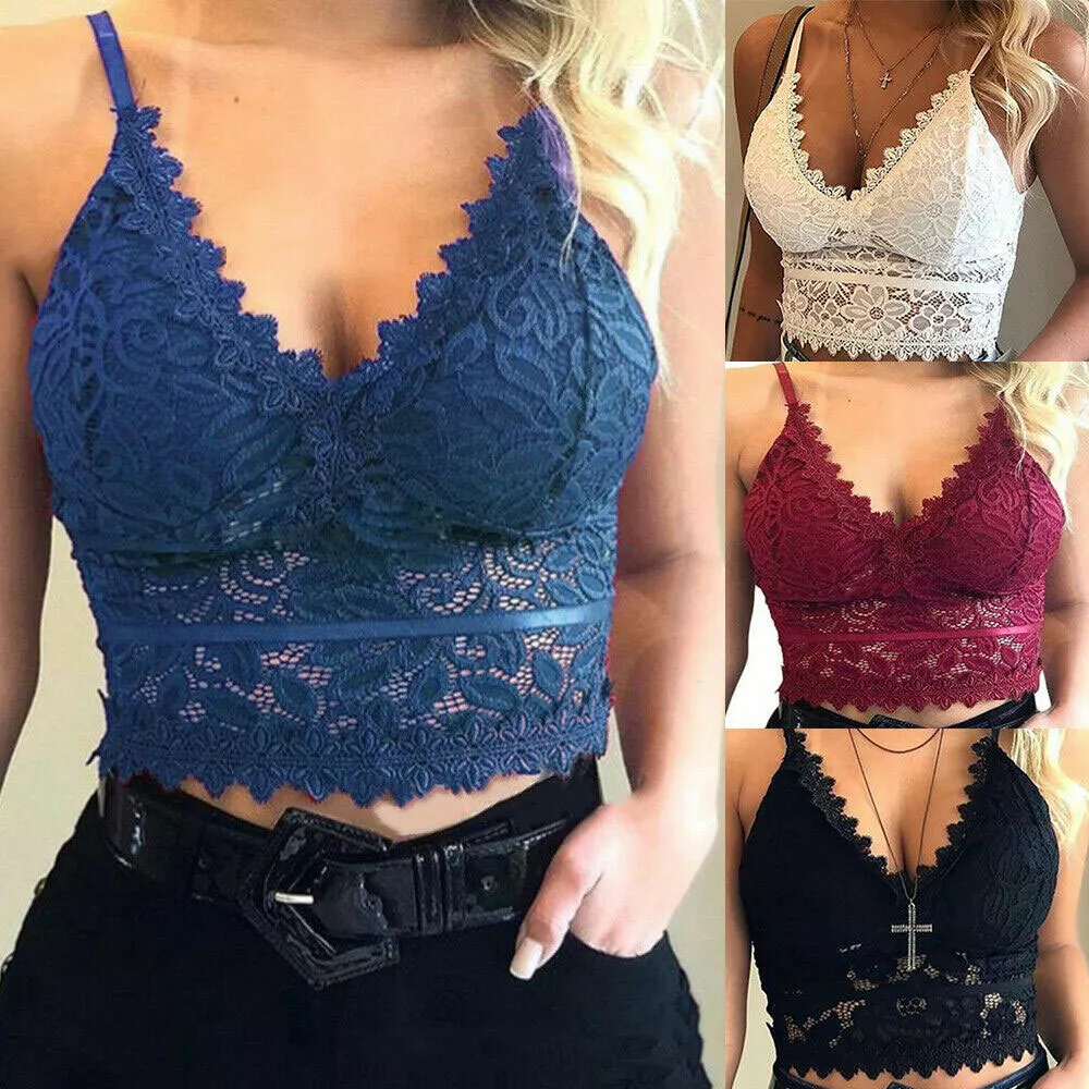 Womens Lace Bralette Bralet Bra V Neck Bustier Crop Top Camisole