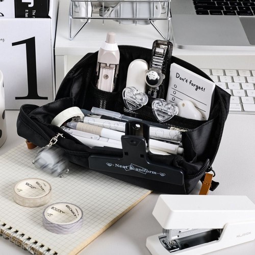 Canvas Pencil Case Black Pen Box Multi-function Pen Bag School Office