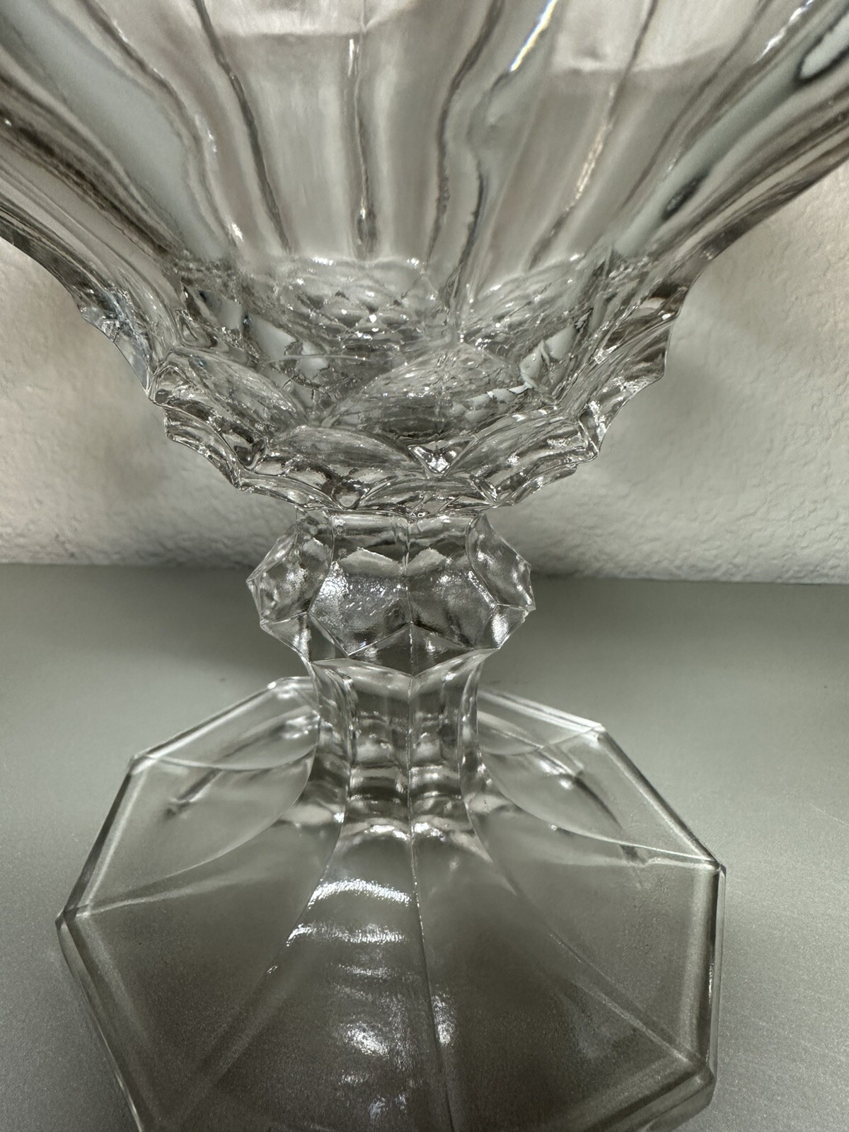 ANTIQUE CLEAR FLINT GLASS EAPG PATTERN GLASS COMPOTE HONEYCOMB WITH OVALS