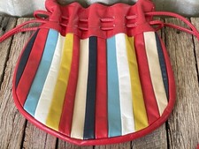 VINTAGE Real Leather FAIGEN DRAWSTRING POUCH BAG Mod RETRO STRIPE Red