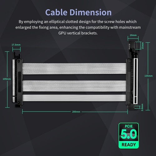 PCIE 5.0 X16 GPU Graphics Card PCI-E 5.0 Gen5 Riser Cable 90° GPU Adapter - 第 5/12 張圖片