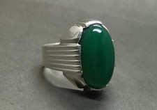 Natural Yemeni Green Aqeeq Sterling Silver 925 Handmade Agate Mens Heavy Ring