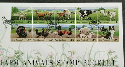 1995 New Zealand Farm Animals 45c x10v Booklet Stamps FDC - Picture 3 of 3