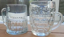 2 X Vintage Half Pint Beer Mugs Dimple Glass Crown Mark 1966 And Tudor Tankard 