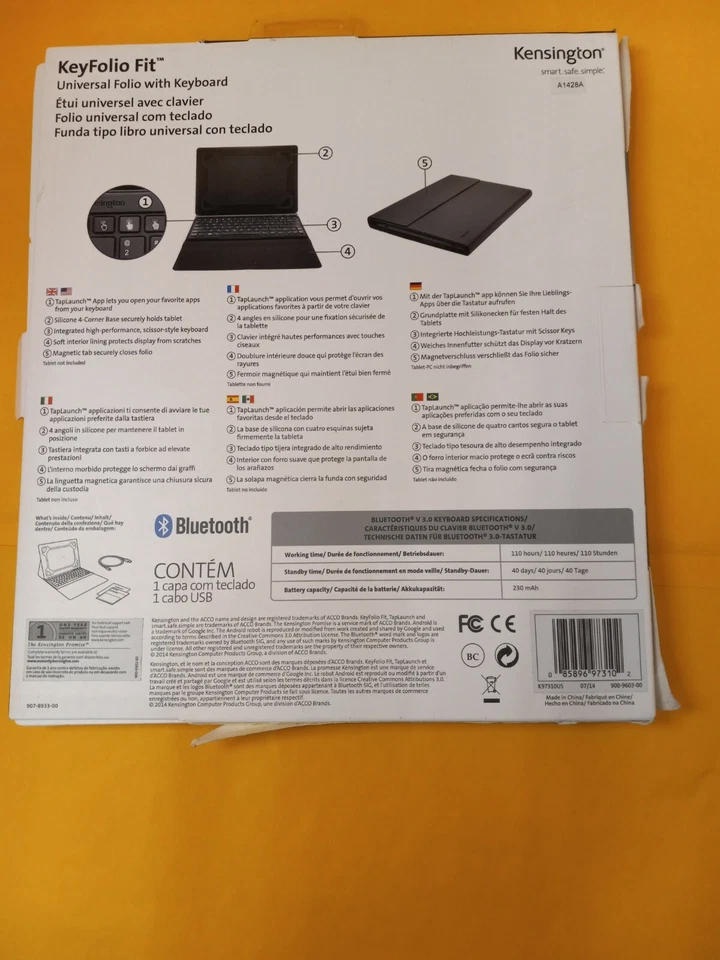 Kensington KeyFolio Fit BT 10" Universal Windows Tablet Case  Keyboard K97310US - Image 2 of 3