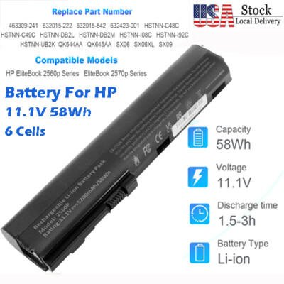  SX06XL 6Cell Battery For HP Elitebook 2560p 2570p Serie 463309-241 QK644AA SX09