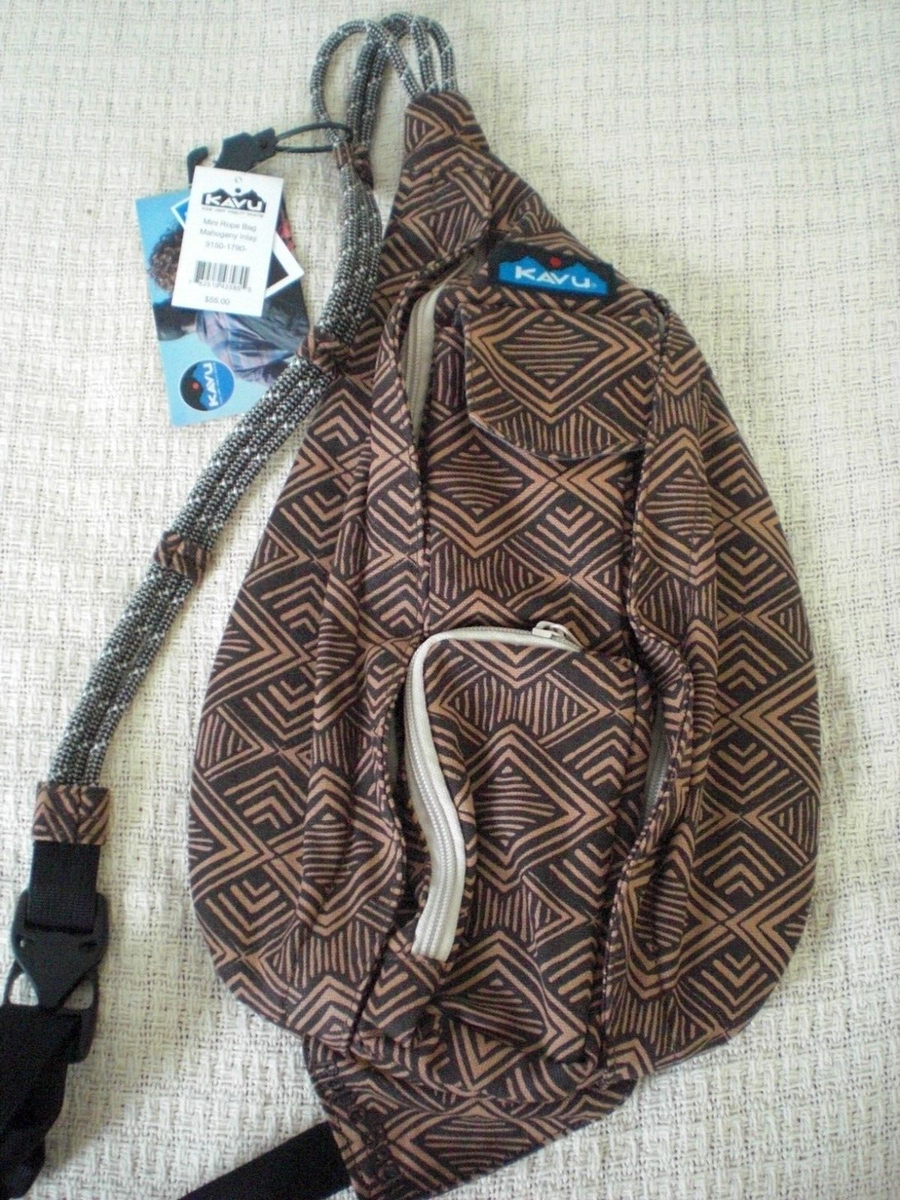 Kavu Canvas MINI Rope Bag Sling Crossbody, NWT – Mahogany Inlay Brown