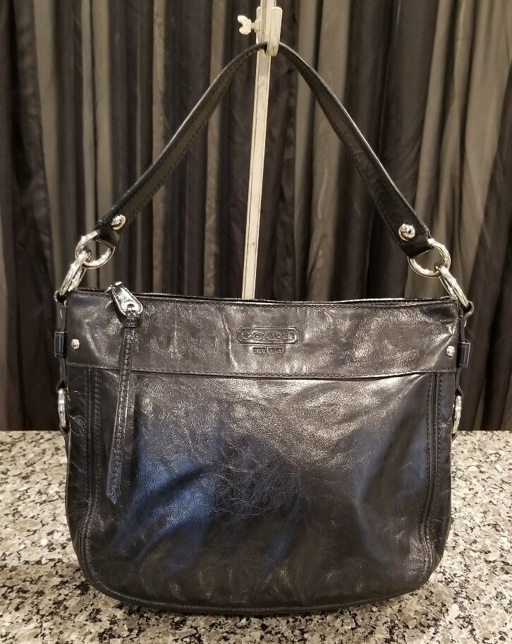 COACH Black Patent Leather Zoe Handbag Bag Purse Nick… Gem