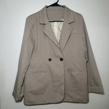 Women's Beige Notch Lapel Double-Breasted Blazer Regular Fit Lined Long Sleeve