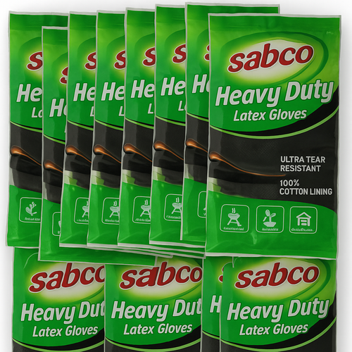 12 Pairs Sabco Heavy Duty Latex Gloves w/ Cotton Lining - Large Size - Picture 2 of 4
