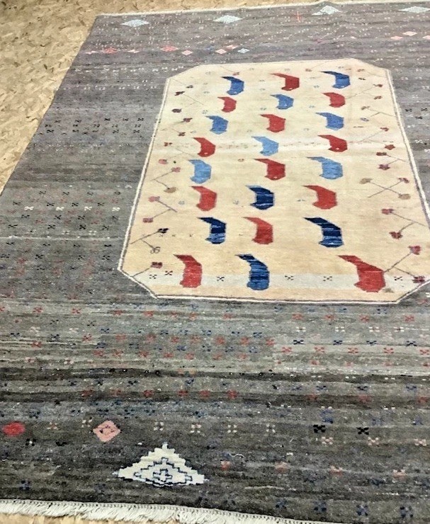 Gabbah Afghan Vintage Oriental Pattern Wool Grey 11'.3" x 7'10" Carpet