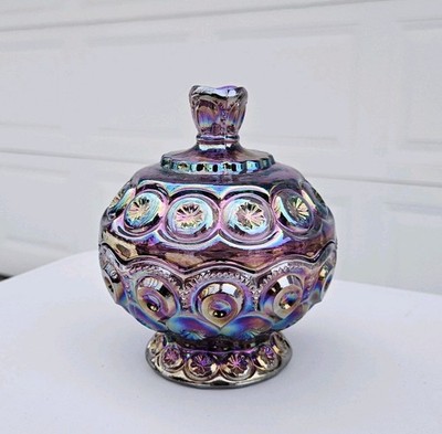 Moon And Star Glass Amethyst Carnival Purple Small Compote Candy Dish 