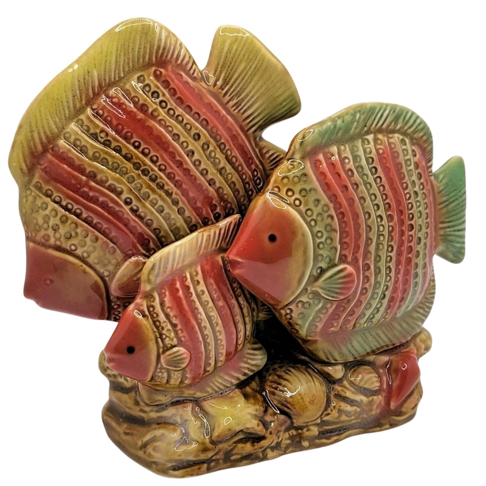 Vintage MCM Ceramic Tropical Fish Figurine 5” Earth Tones Retro Coastal Decor