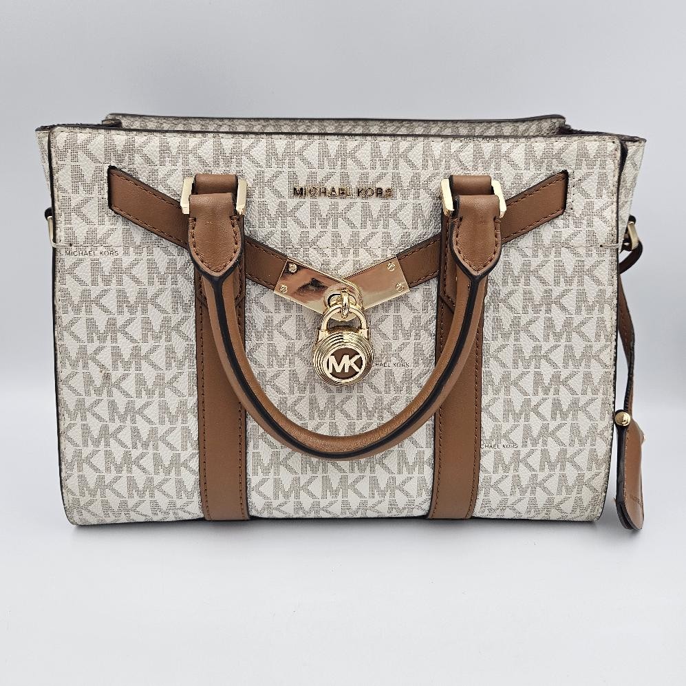 Michael Kors Nouveau Hamilton Small MK Logo Vanilla PVC Leather