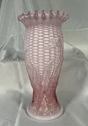Vtg Fenton LG Wright Pink Overlay Glass Maize Corn Ruffled Vase 7"