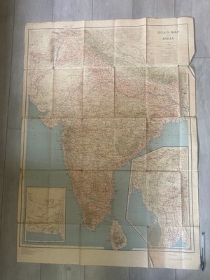 Road Map of India 1945 Survey of India große Leinwandkarte Britisch-Indien