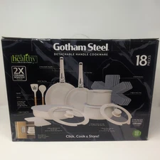 Gotham Steel 18pc Ceramic Nonstick Cookware Set with Detachable Handles Cream