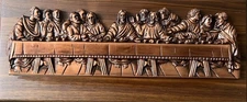 Vintage Last Supper Copper Relief Wall Plaque – 18x8 Wood Mount Christian Art