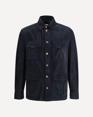 BRUNELLO CUCINELLI MEN'S NAVY LEATHER UTILITY JACKET MSRP $10890