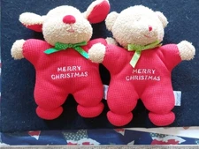 Soft Dreams Merry Christmas Puppy & Bear  Red Thermal Weave Rattle Plush 8”