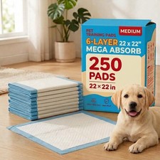 250 Pack Puppy Pads 22 x 22 , 6-Layer, MAXI ABSORB SAP GEL Dog Pee Pads