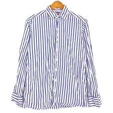 Drake’s Oxford Striped Shirt White/Blue Made in UK Size 15 - 38