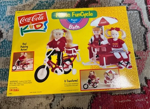 Vintage 1993 Ertl 7860 Coca Cola Kids Picnic FunCycle Playset with Beth Doll