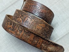 vintage USA made TOOLED buckle belt WESTERN cowhide 38 wildlife DEER leather
