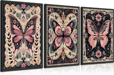 3Pcs Vintage Butterfly Canvas Wall Art Eclectic Butterfly Pictures Wall Decor Ma