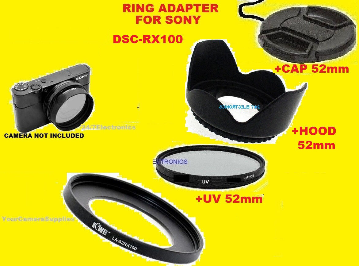 ADAPTER+UV FILTER+HOOD+CAP 52mm CAMERA SONY DSC-RX100M5 M2 M3