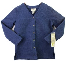 Truly Yours Original Wear Womens Petite 10p Quilted Jacket Blue Geometric Button