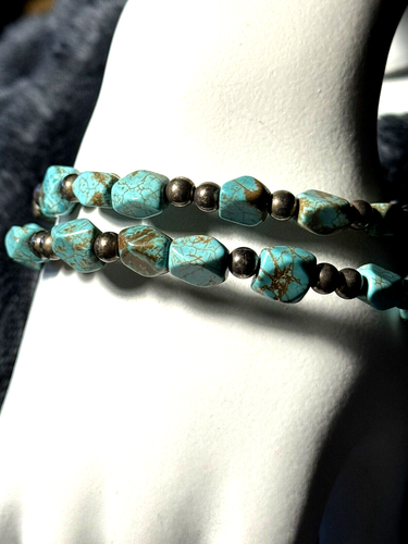 2 -3 Wire Strands Turquoise Pewter 8 Inch Wrap Around Bracelet Adjus “Healy-Mae” - Picture 4 of 12