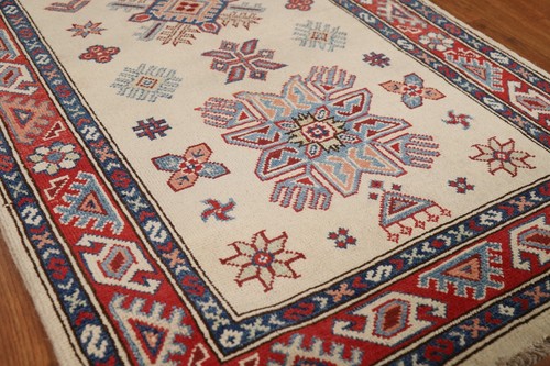 Ivory/ Red Wool Kazak Oriental 8' Runner Rug Handmade 3x8 for Hallway - Picture 6 of 17