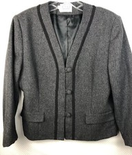 Russ Women Petite Size 10 Gray Wool Blend Blazer Made In USA Union Made Vintage