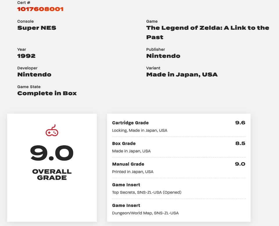 1992 SNES The Legend Of Zelda: A Link To The Past Graded CGC 9.0 CIB - Cart 9.6 - Image 2 of 4