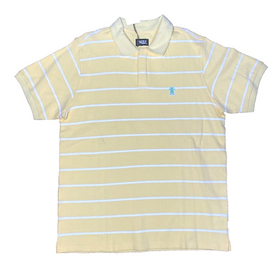 Grizzly Griptape Polo Shirt Men's XL Yellow Stripe !00% Cotton SS LOGO NWT