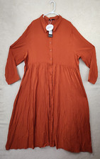 Boohoo Women Dress 24 Orange Rust 100% Polyester Long Sleeve Button Up Midi