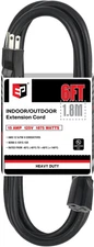 EP 6 Ft Outdoor Extension Cord - 12/3 SJTW Heavy Duty Black Extension Cable
