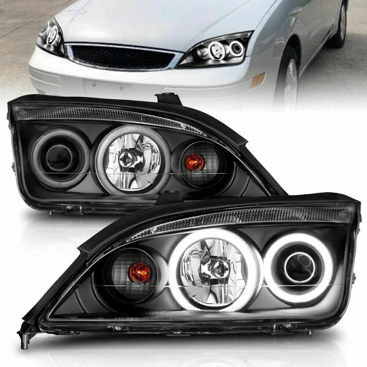 パーツ leoleohamuko Anzo 121198 Focus Projector Headlights w/ Halo - Black (05-07)