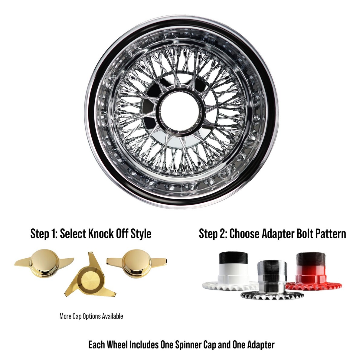 13x7 Reverse 72 Spoke Cross Lace Lowrider Wire Wheel + Gold Cap +