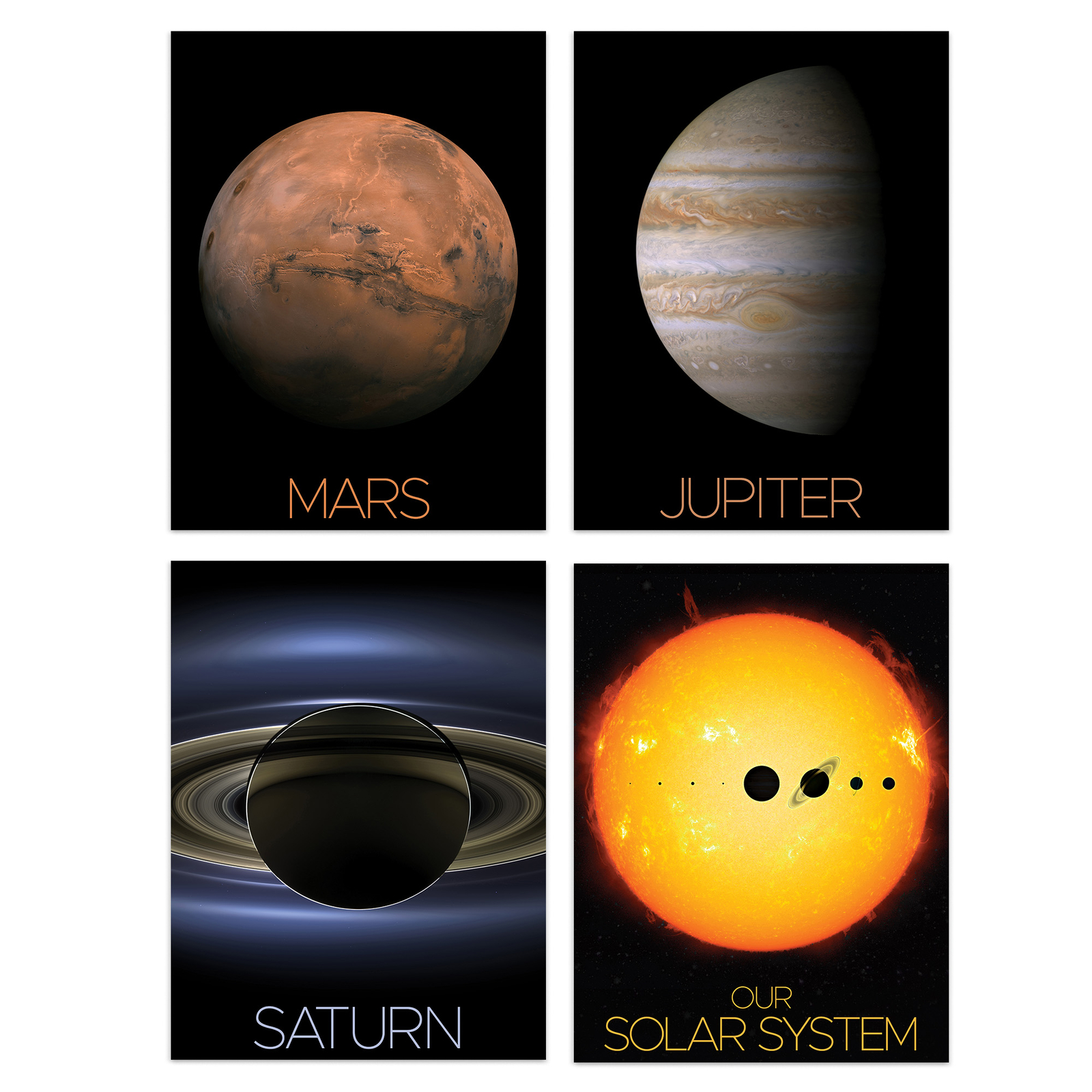 NASA Our Solar System The Sun Planets Mars Jupiter Saturn Poster 4 Pack 12X16 In