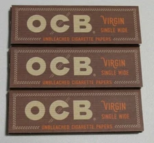 3X OCB VIRGIN CIGARETTE ROLLING PAPERS SINGLE WIDTH 50 SHEETS PER PACK 150 TOTAL