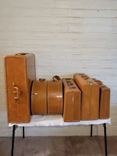 Vintage Set Samsonite Shwayder Bros Luggage Hard Case Leather Edge Brown Clean