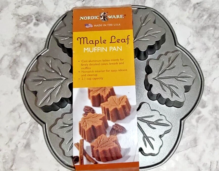 Nordic Ware Maple Leaf Muffin Pan Nonstick Unused With Cardboard Tag 6 Spots USA