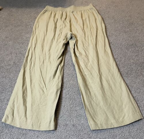 H&M Women’s Linen Blend Pants Sz M Sage Pull On Pockets Casual Beach Boho Chic - Picture 2 of 11