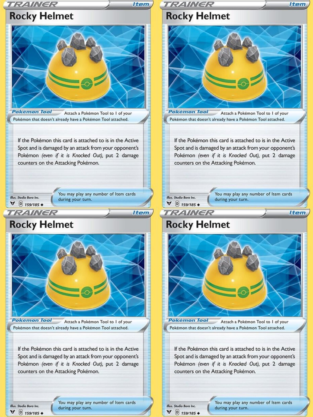 4x Rocky Helmet Playset Trainer Card 159/185 Vivid Voltage Pokemon TCG NM