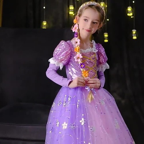 Princess Rapunzel Fancy Dress Up Sequins Costume Girls Kids Christmas Party Gift - Video 1 of 1