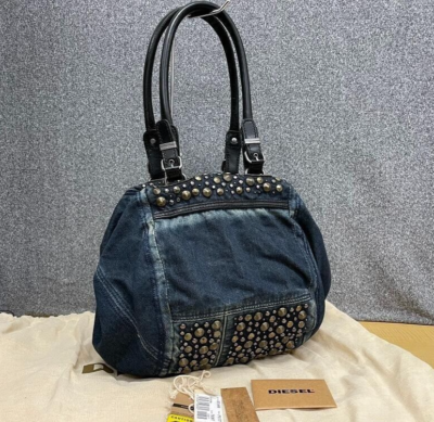 Diesel DIVINA Small Tote Bag Shoulder Bag Denim Studs Used From 