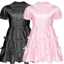 Mens French Maid Cosplay Costume Short Sleeve Sexy Sissy Dresses Nightwear