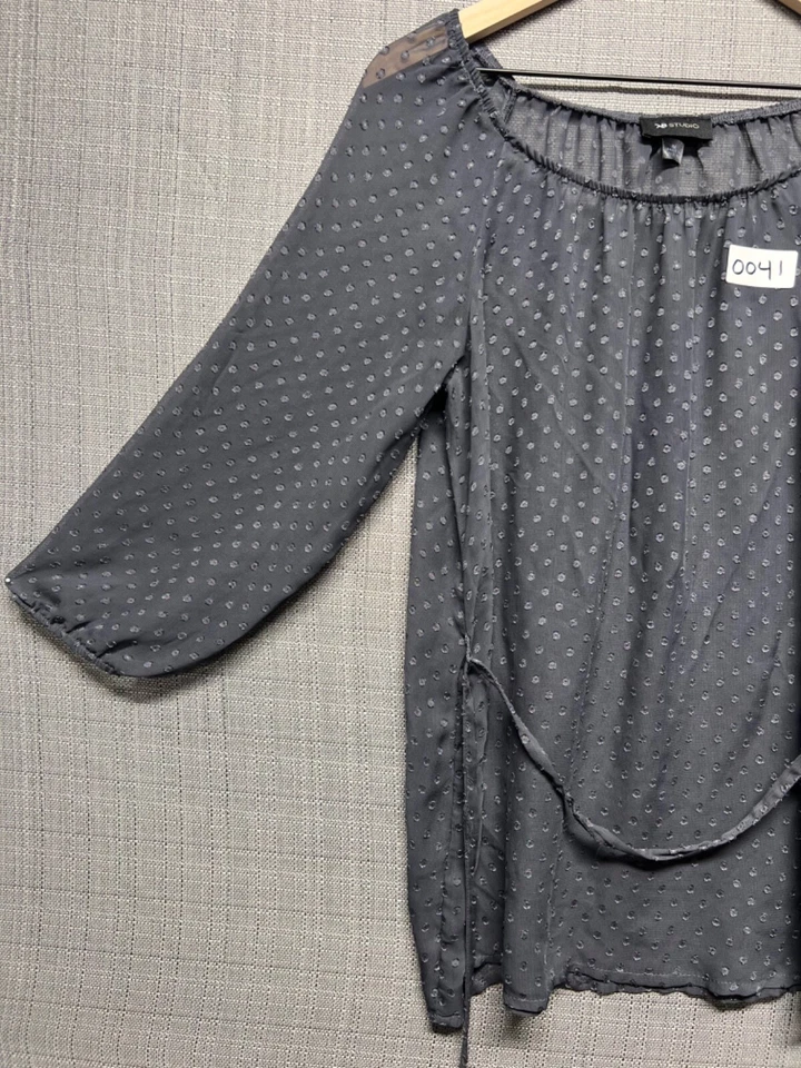 AB Studio women’s blouse long sleeve black polka dots sheer size medium - Image 3 of 4